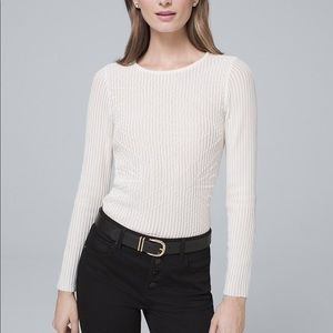 {White House Black Market} White Textured Crewneck Sweatshirt